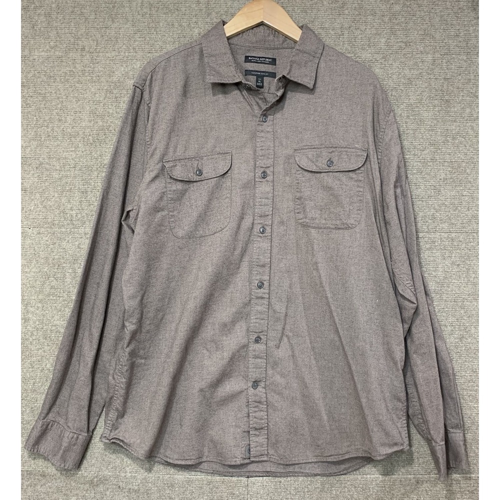 Banana Republic Shirt Untucked Slim Fit Button Down Mens XL Brown Preppy